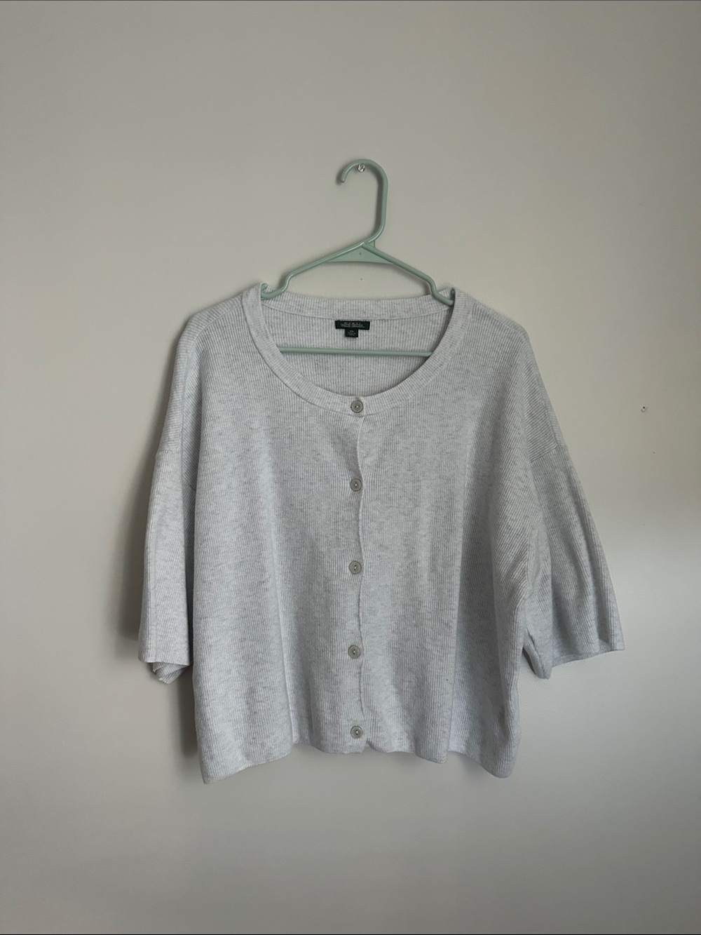 wild fable Light Gray Button-Front Short Sleeve Cardigan